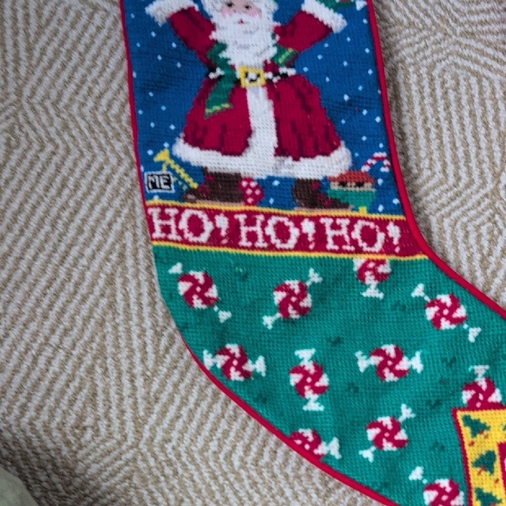 Mary Engelbreit Vintage Santa Snowman Needlepoint Velvet Holiday Stockings - Picture 4 of 11